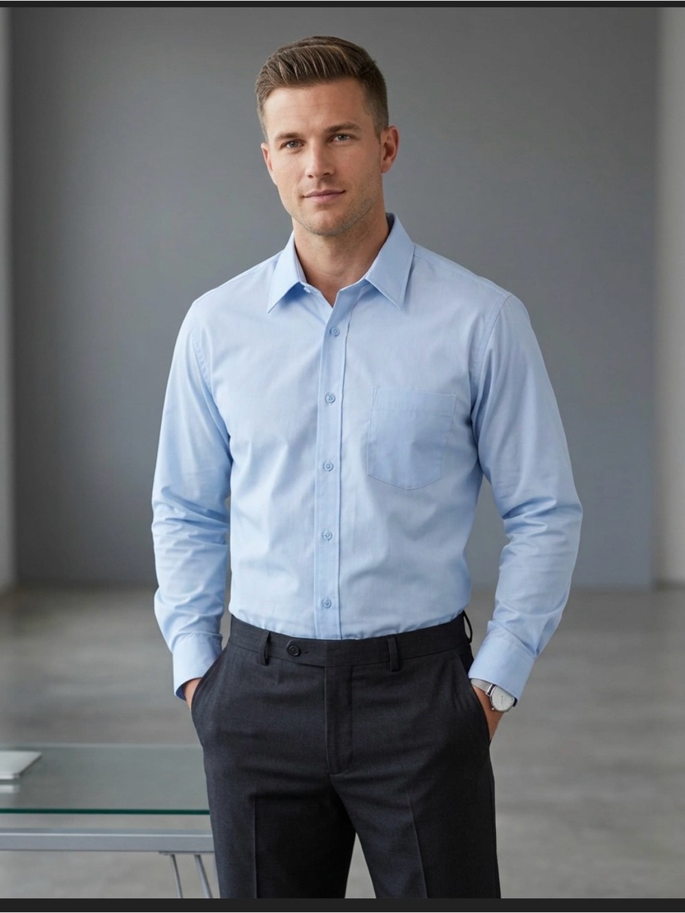 North End Classic Men's Light Blue Dress Shirt - Tailored Fit